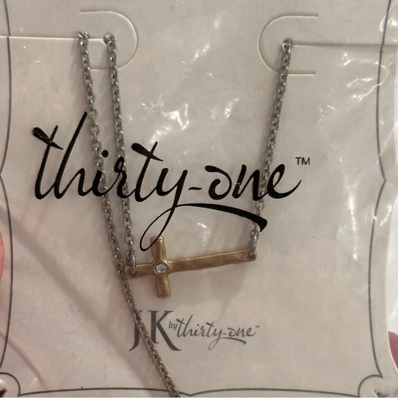 JK by Thirty-One “Whisper Cross Necklace” 2 tone silver/gold 16”+ 2” extenderNWT - Picture 7 of 7
